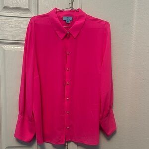 CeCe Bright Pink Casual Button Down Shirt